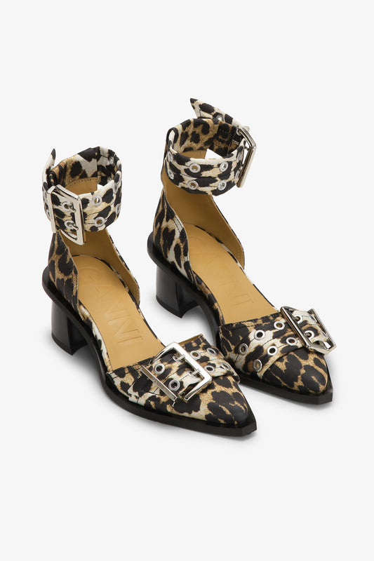 Leopard Print Feminine Buckle Open Cut Pumps - GANNI