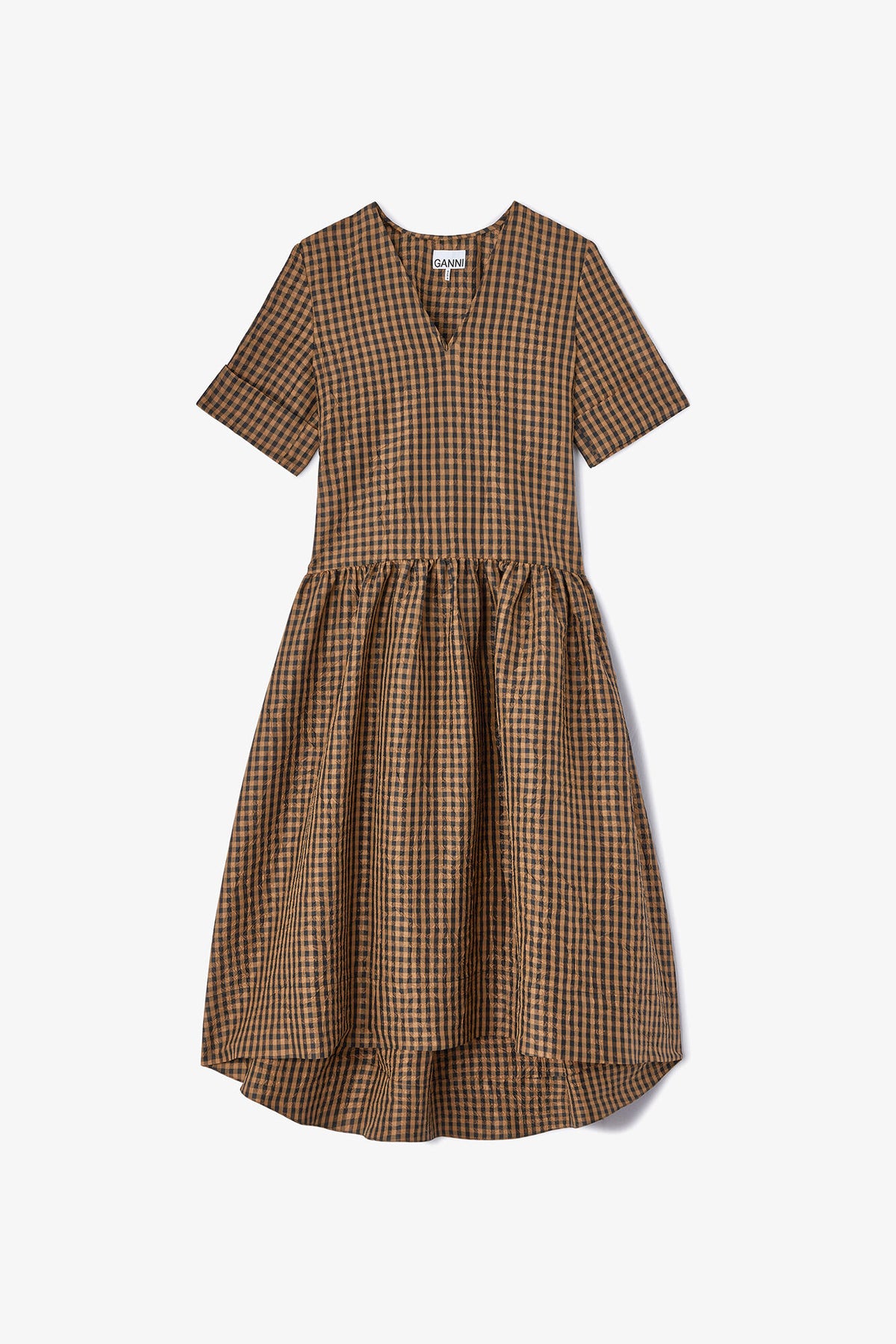 Crinkled Check Long Dress - GANNI