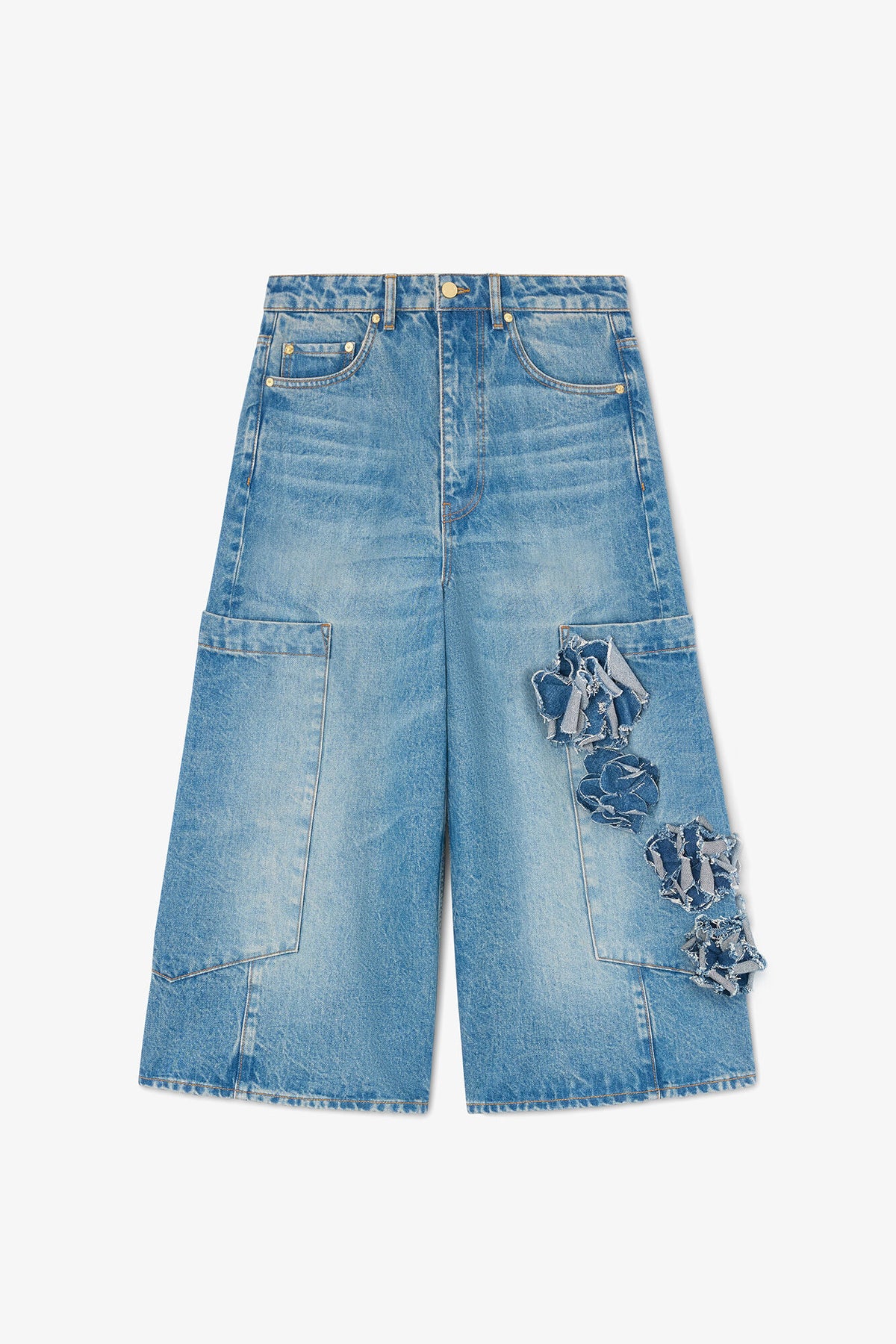 Baggy Cropped Jeans in Flower Print Denim - GANNI