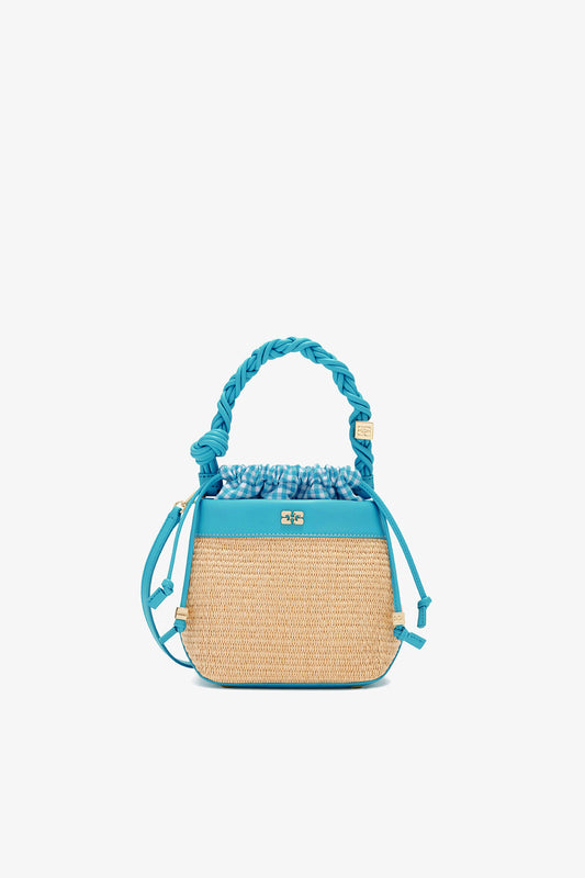 Scuba Blue Bou Bucket Bag in Raffia - GANNI