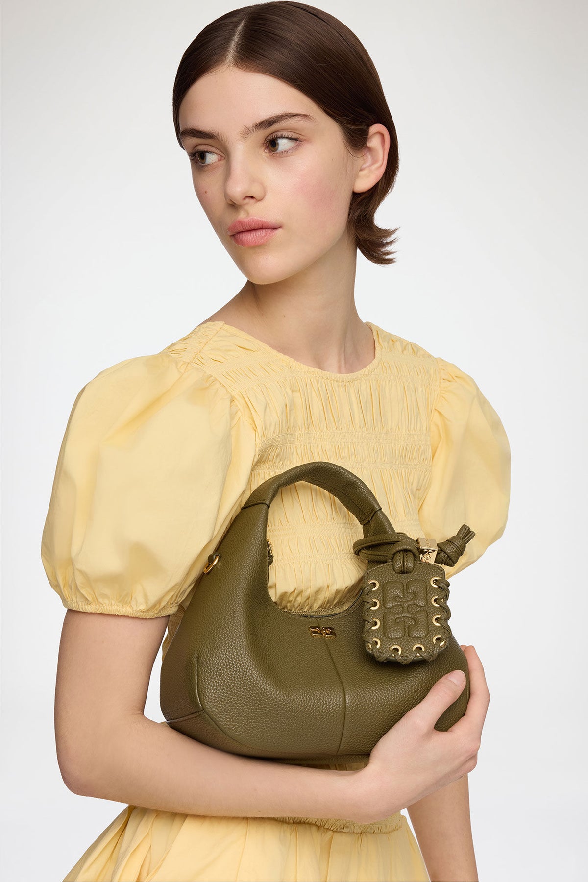 Military Olive Mini Hobo Bag in Green - GANNI