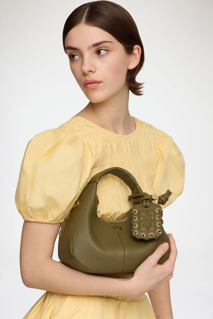 Military Olive Mini Hobo Bag in Green - GANNI