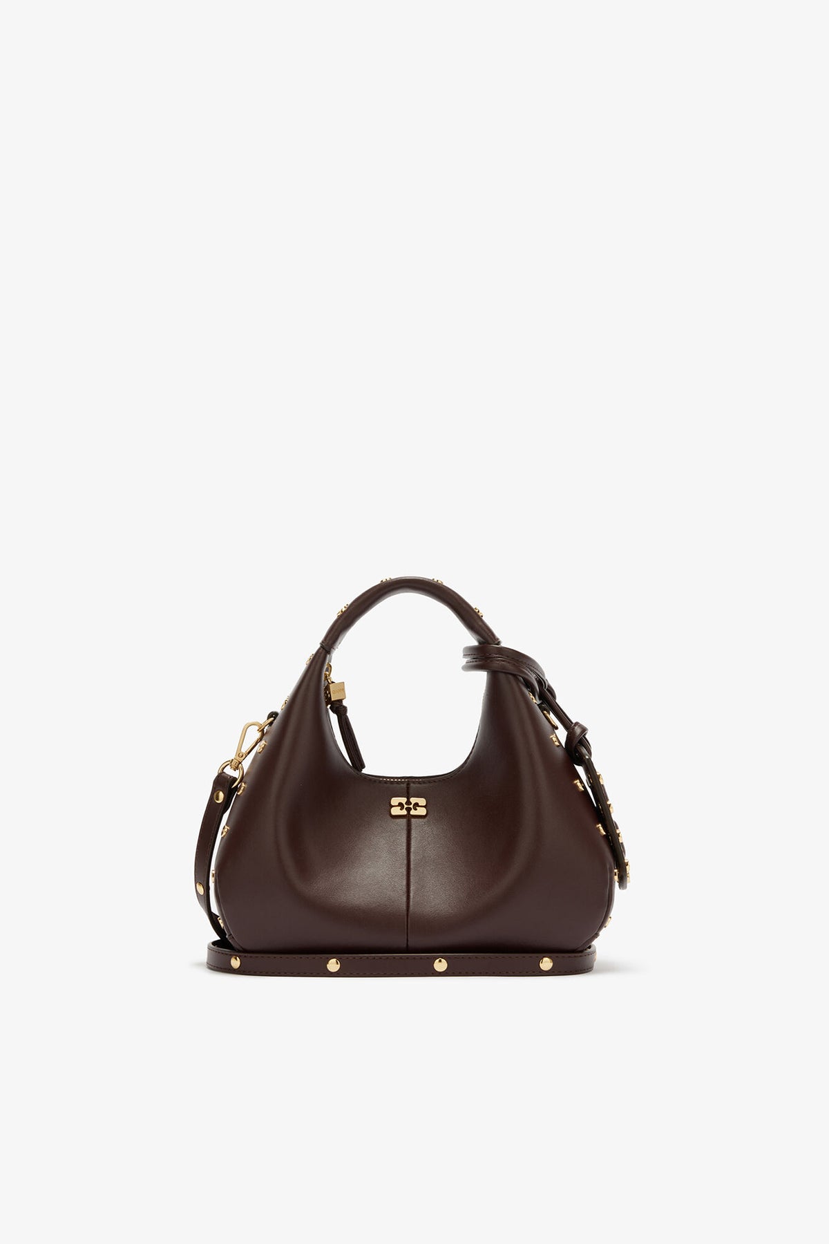 Chicory Coffee Mini Hobo Bag Studs in Brown - GANNI