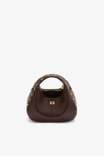 Chicory Coffee Mini Hobo Bag Studs in Brown - GANNI
