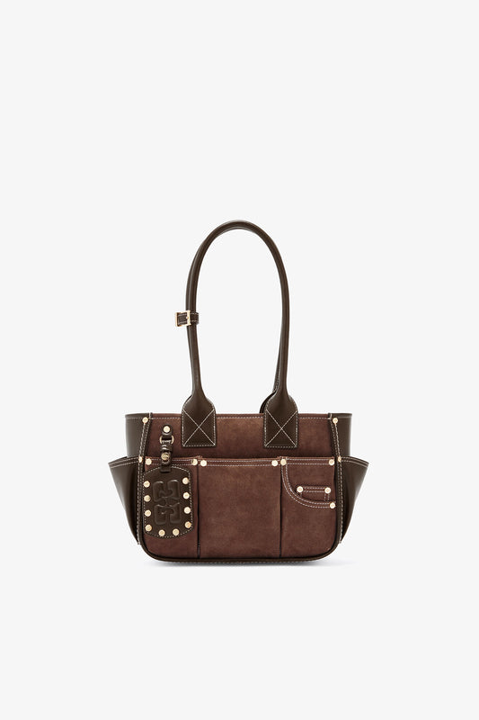 Chicory Coffee Small Posy Bag in Brown Suede - GANNI