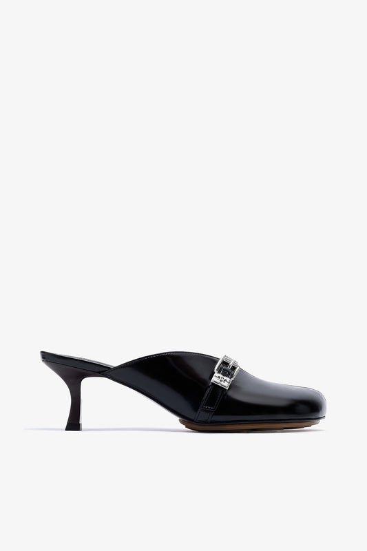 Sue Heeled Mules in Black Oleatex - GANNI
