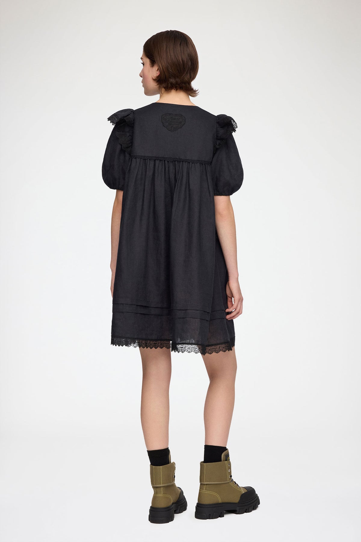 Mini Dress in Black Linen - GANNI