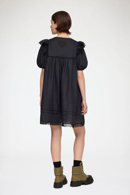Mini Dress in Black Linen - GANNI