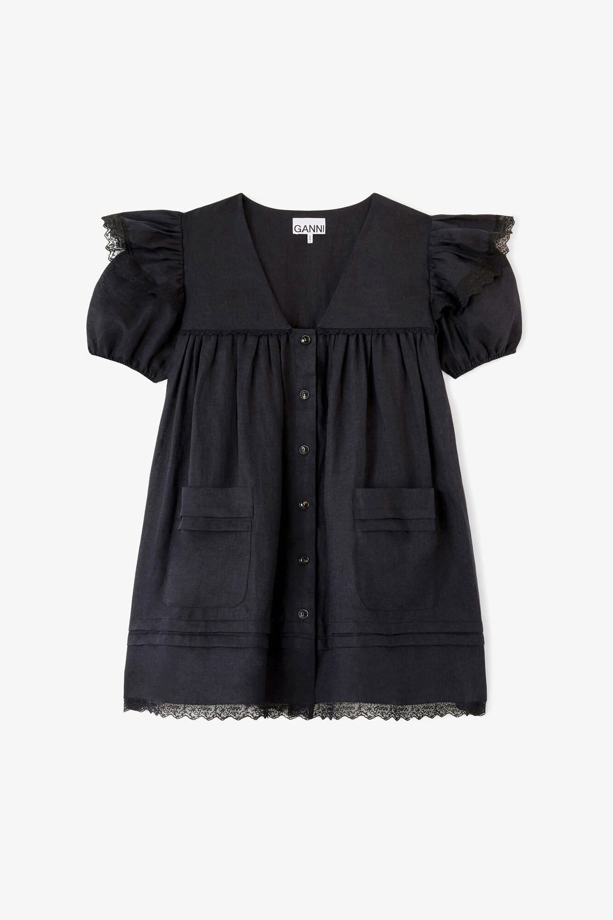 Mini Dress in Black Linen - GANNI