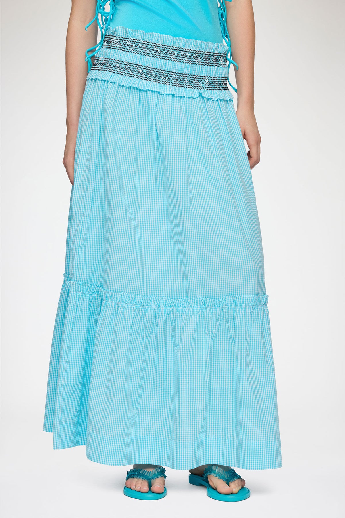 Convertible Skirt in Blue Check - GANNI