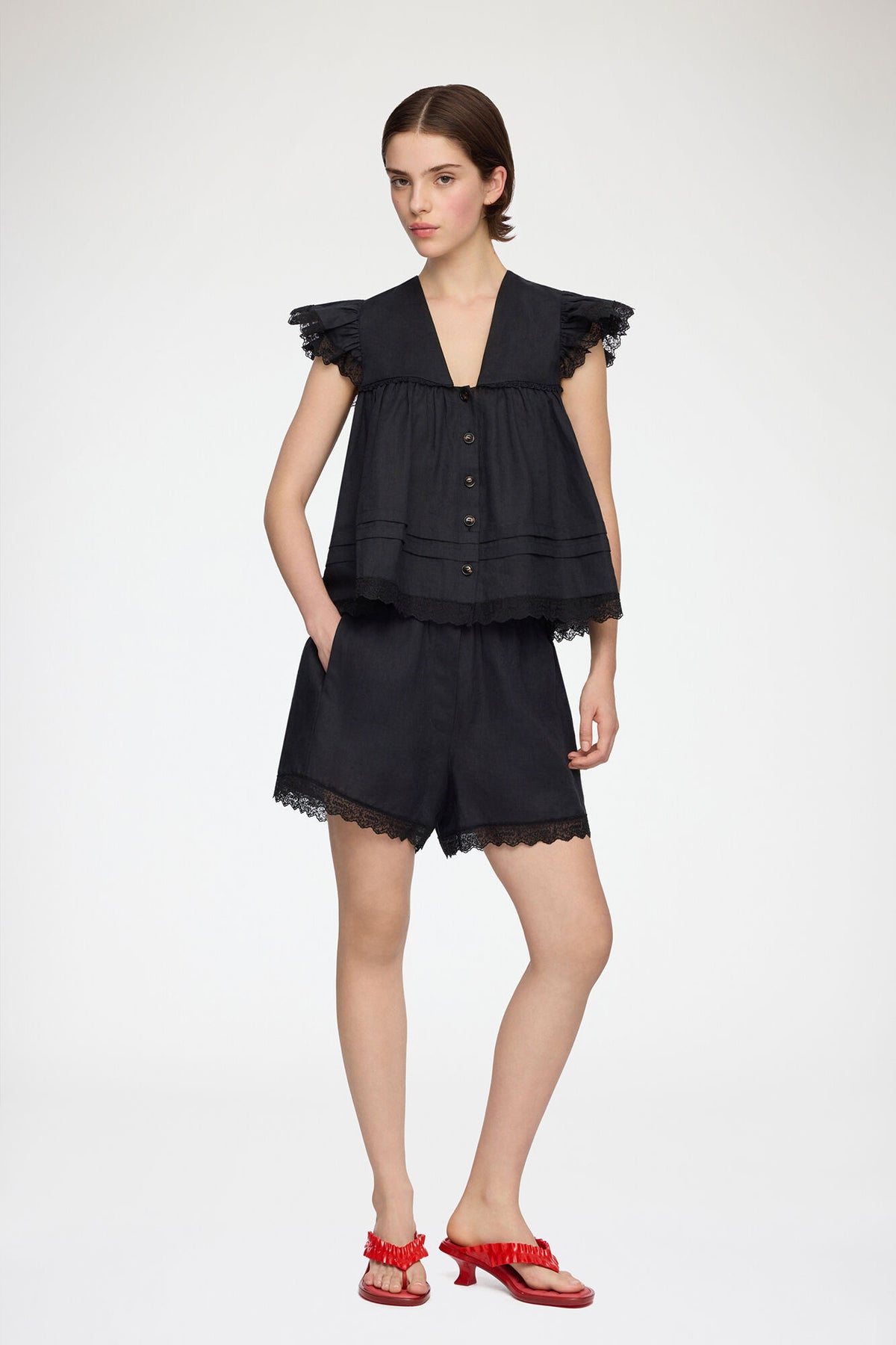 Shorts in Black Linen - GANNI