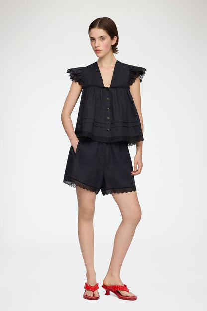 Blouse in Black Linen - GANNI