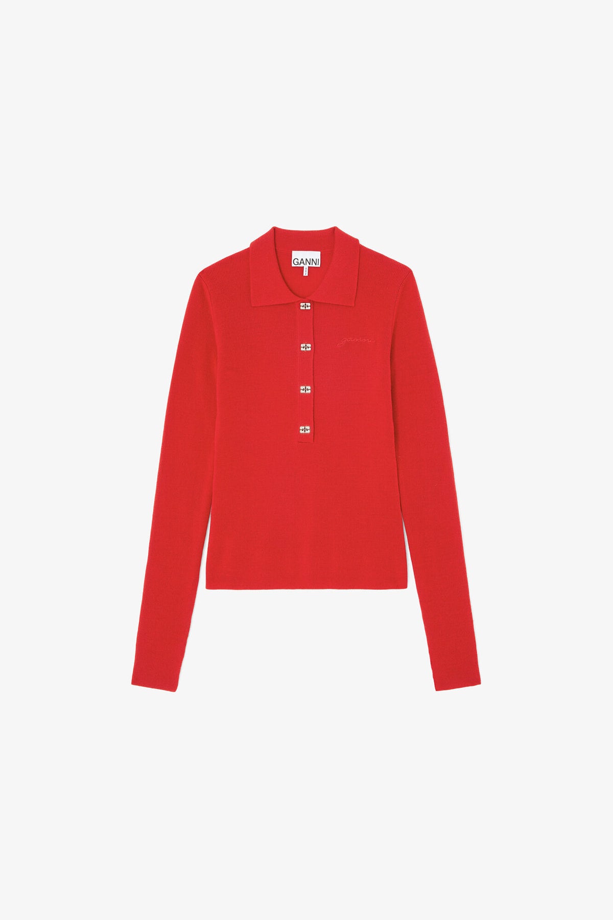 Polo Shirt in Red Merino - GANNI