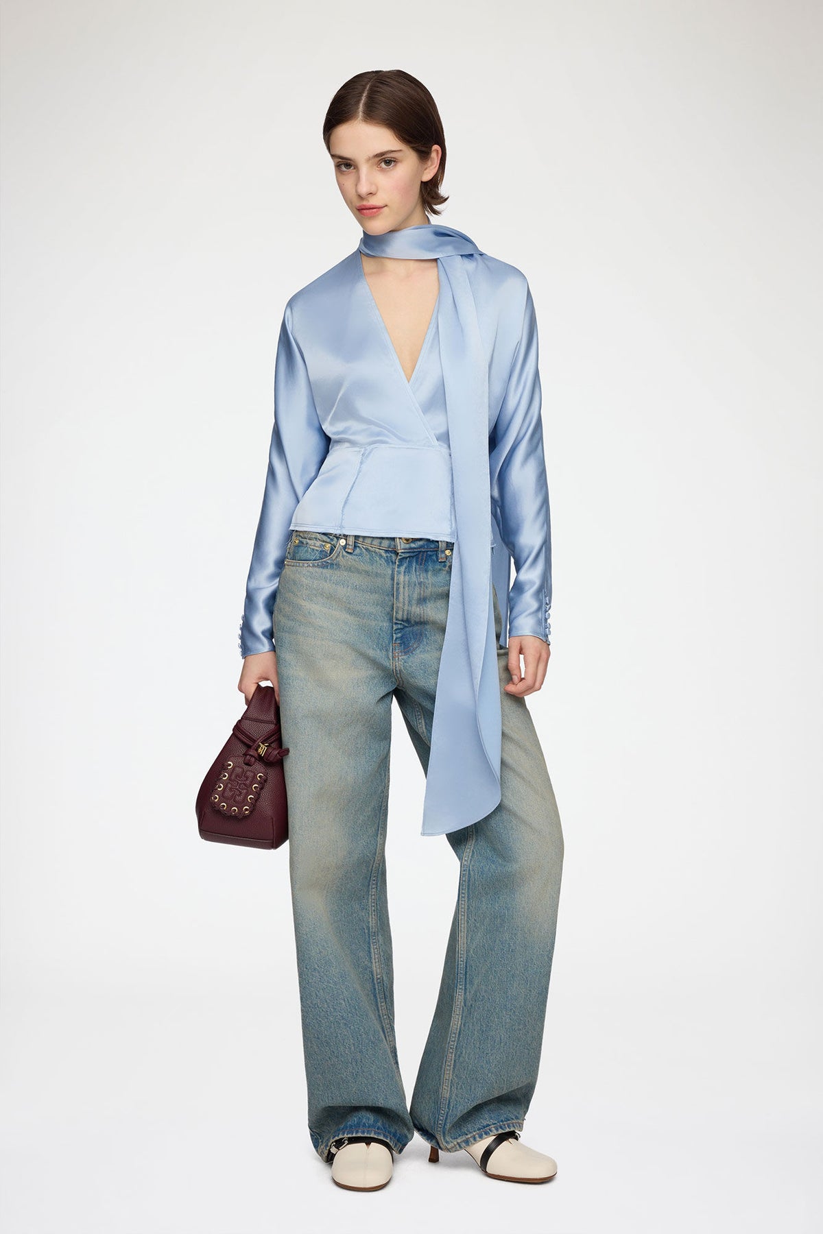 Blouse in Blue Satin - GANNI