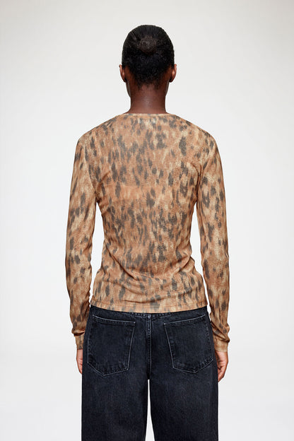Long-sleeve Top in Printed Marl Mesh - GANNI