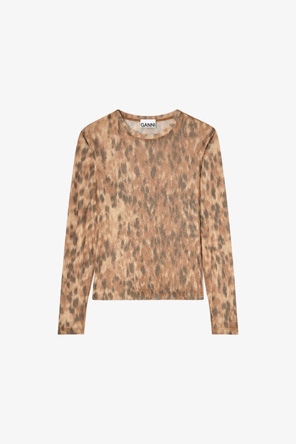 Long-sleeve Top in Printed Marl Mesh - GANNI
