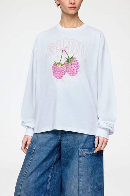 Long-sleeve T-shirt with Raspberries - GANNI