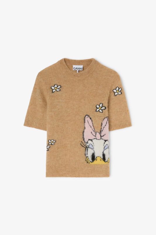 Daisy Duck Beige Short Sleeve Sweater - GANNI