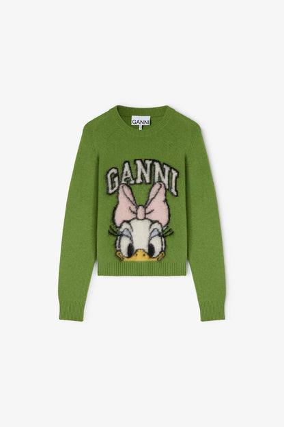 Daisy Duck Green Brushed Wool Sweater - GANNI