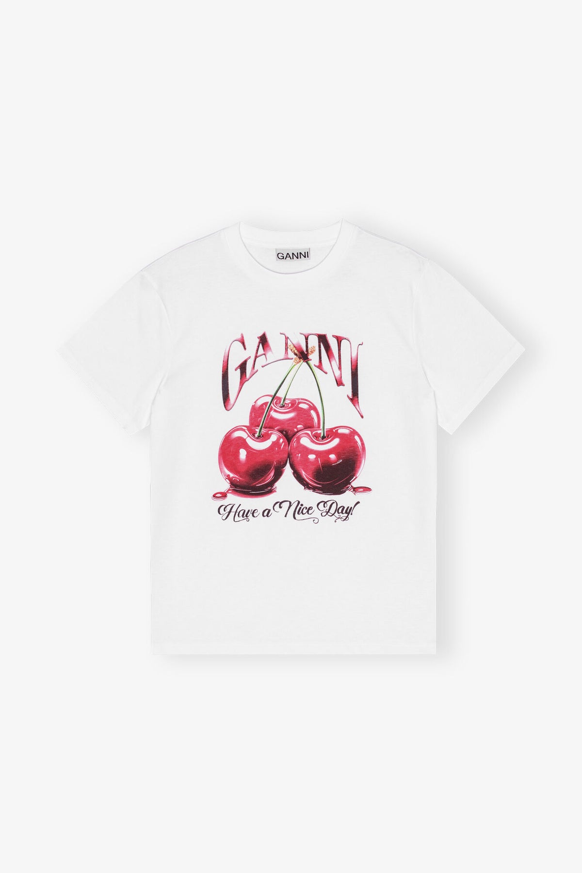 White Basic Jersey Cherry Relaxed T-shirt - GANNI