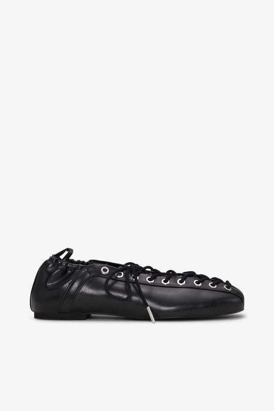 Lace-Up Ballerinas in Black Oleatex - GANNI