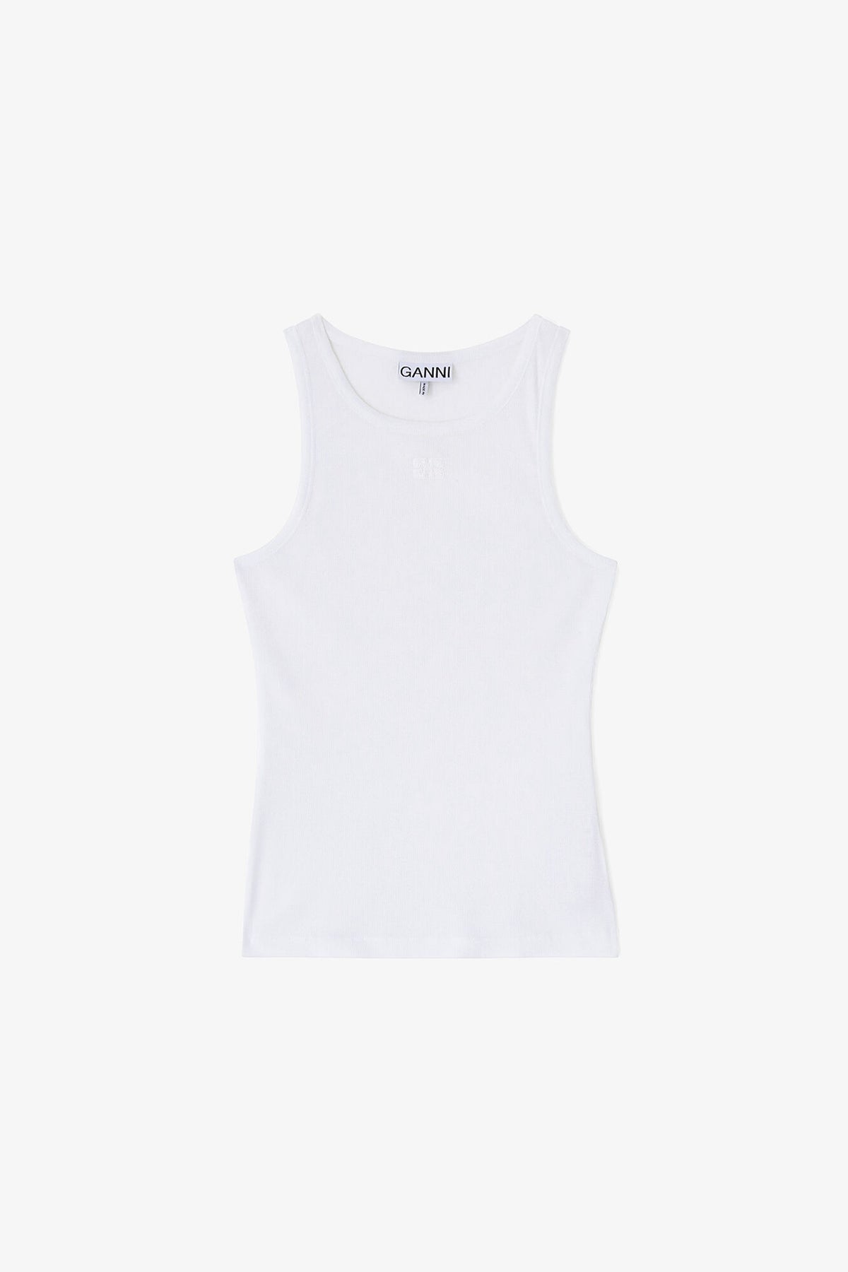 White Soft Cotton Rib Tank Top - GANNI