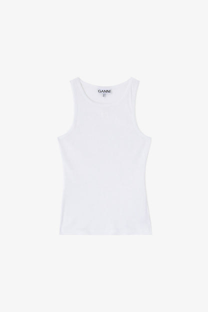 White Soft Cotton Rib Tank Top - GANNI