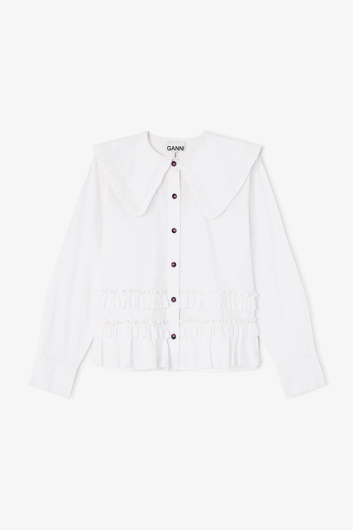 Stretch Cotton Ruffle Shirt - GANNI