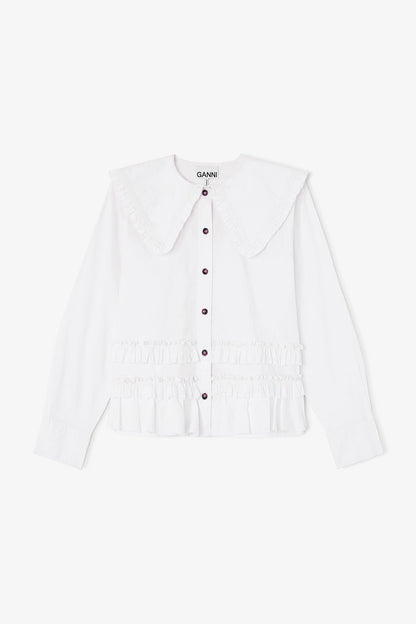 Stretch Cotton Ruffle Shirt - GANNI