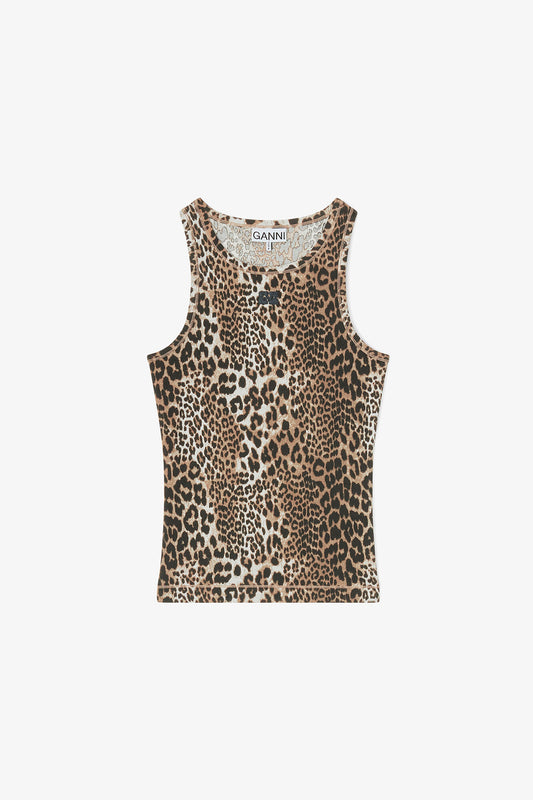 Leopard Rib Tank Top - GANNI