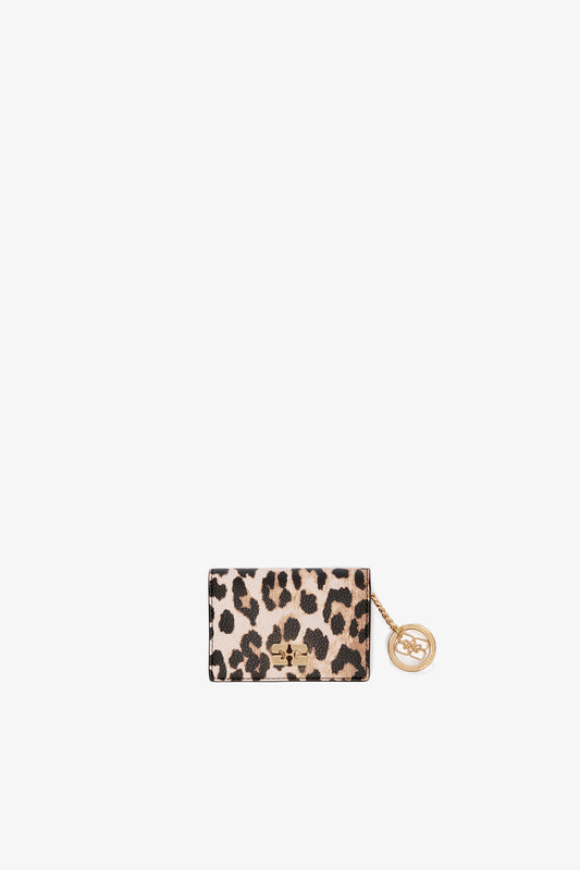 Almond Milk Leopard Grained Bou Card Holder With Flap - GANNI