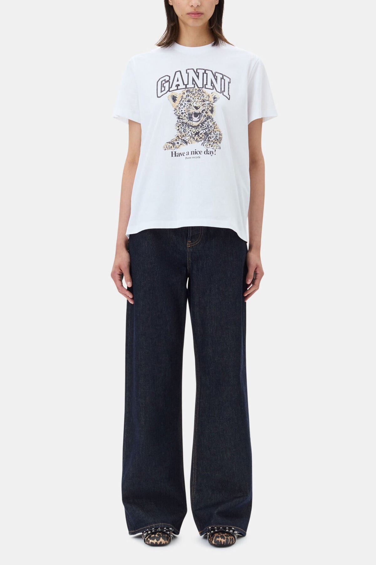 White Basic Jersey Leopard Relaxed T-shirt - GANNI