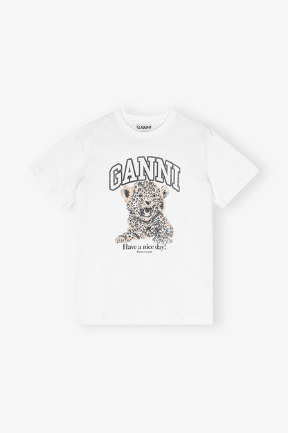 White Basic Jersey Leopard Relaxed T-shirt - GANNI