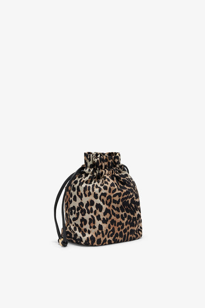 Almond Milk Printed Bou Bucket Pouch in Leopard - GANNI