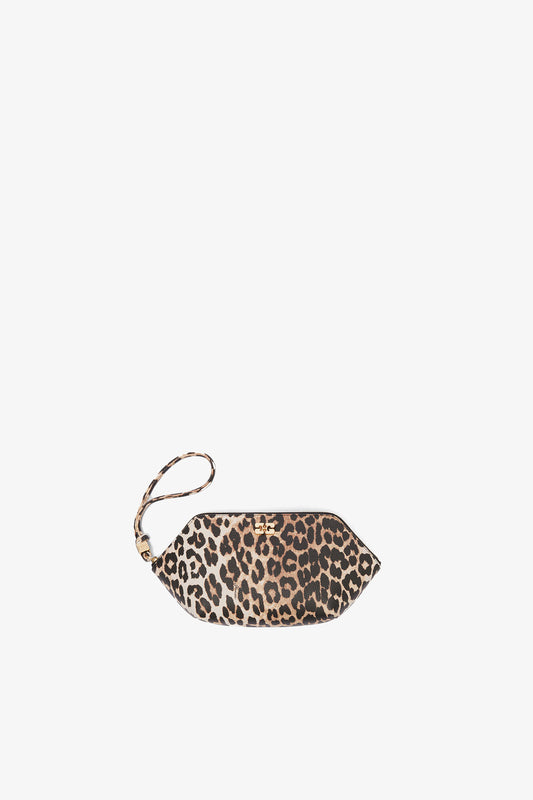 Almond Milk Bou Make Up Pouch in Grained Leopard - GANNI