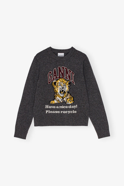 Dark Grey Graphic Tiger Sweater - GANNI
