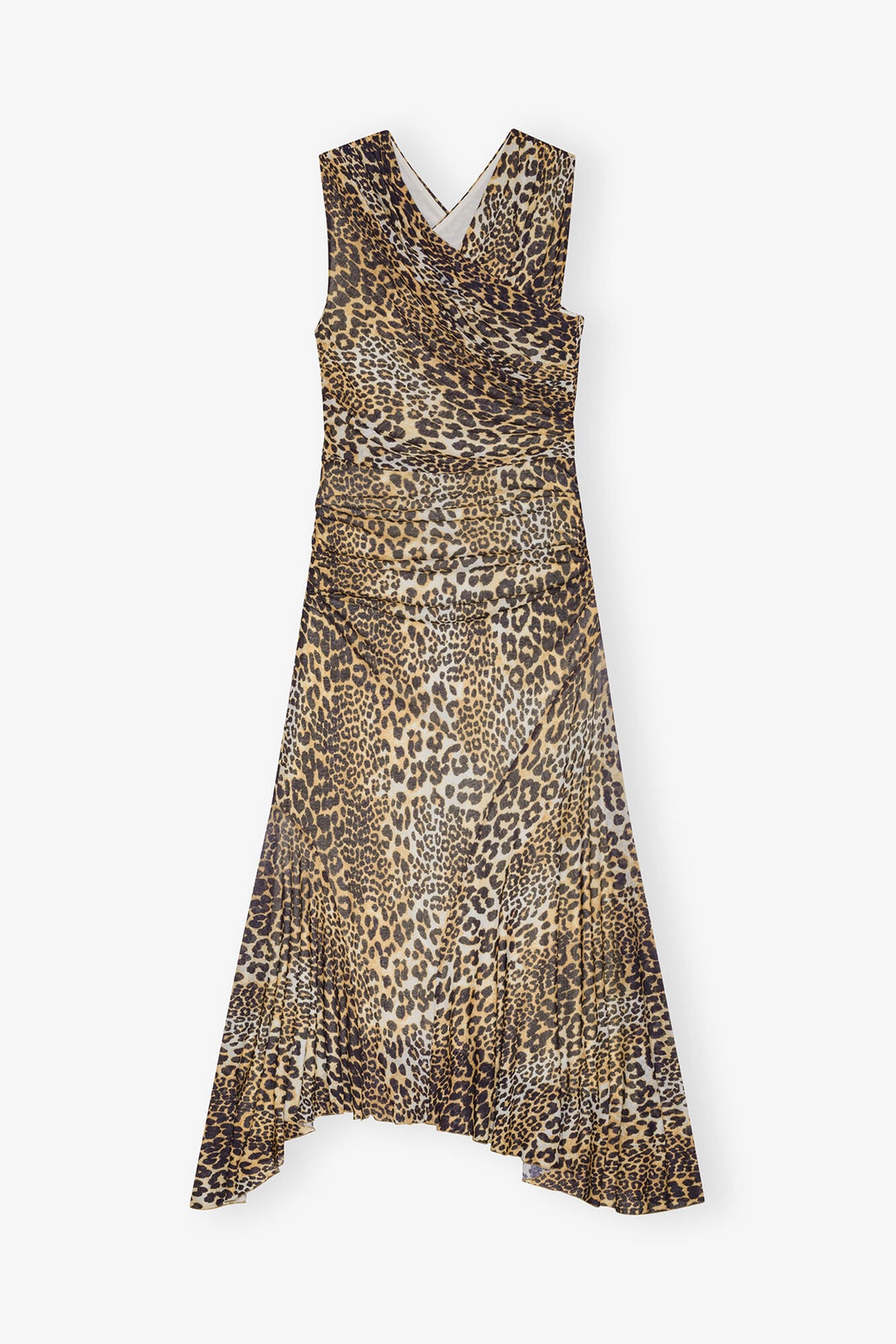 Leopard Marl Mesh Long Ruched Crossover Dress - GANNI