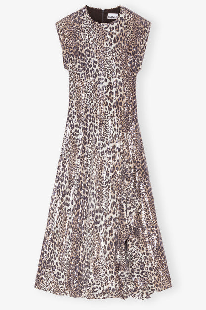 Leopard Stretch Sequins Long Dress - GANNI