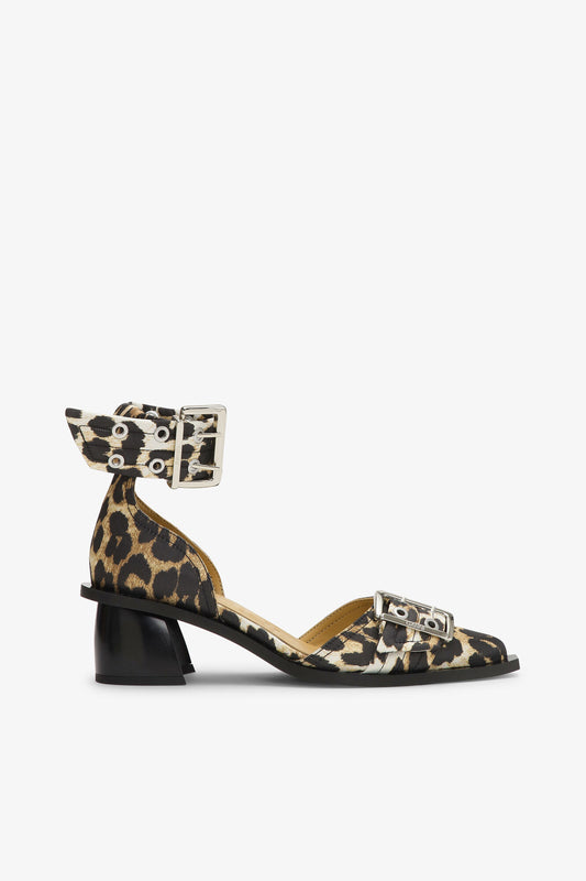 Leopard Print Feminine Buckle Open Cut Pumps - GANNI