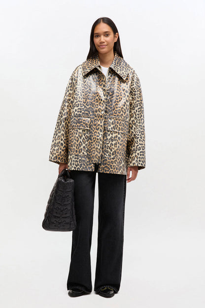 Leopard Laminated Cotton Jacket - GANNI