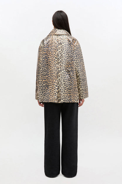 Leopard Laminated Cotton Jacket - GANNI