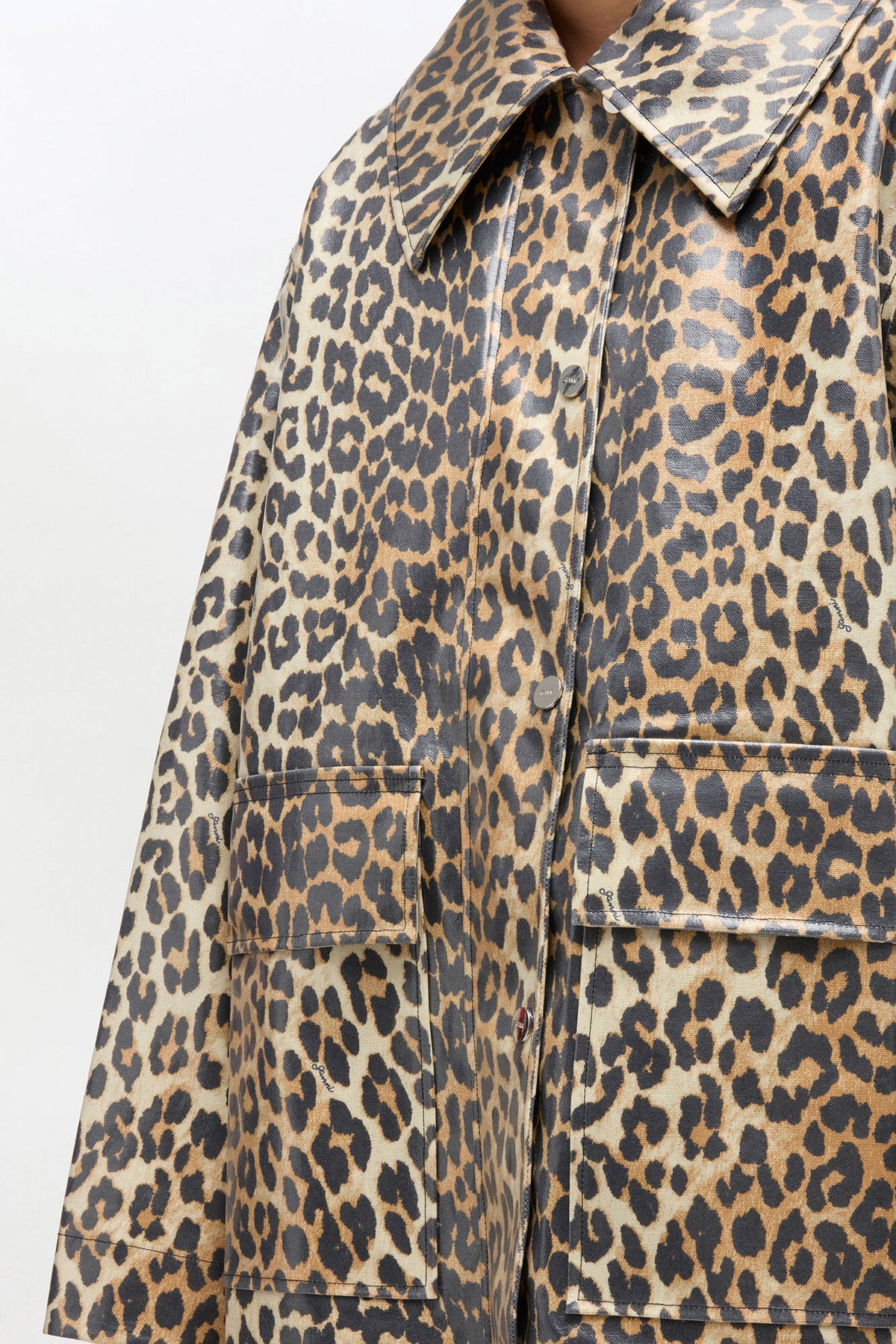 Leopard Laminated Cotton Jacket - GANNI