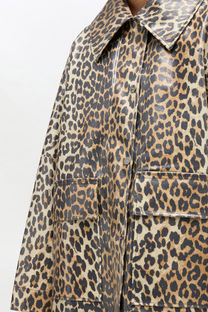 Leopard Laminated Cotton Jacket - GANNI
