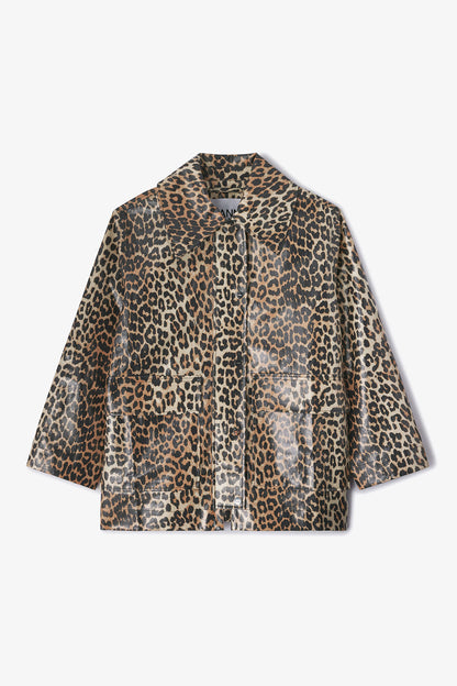 Leopard Laminated Cotton Jacket - GANNI