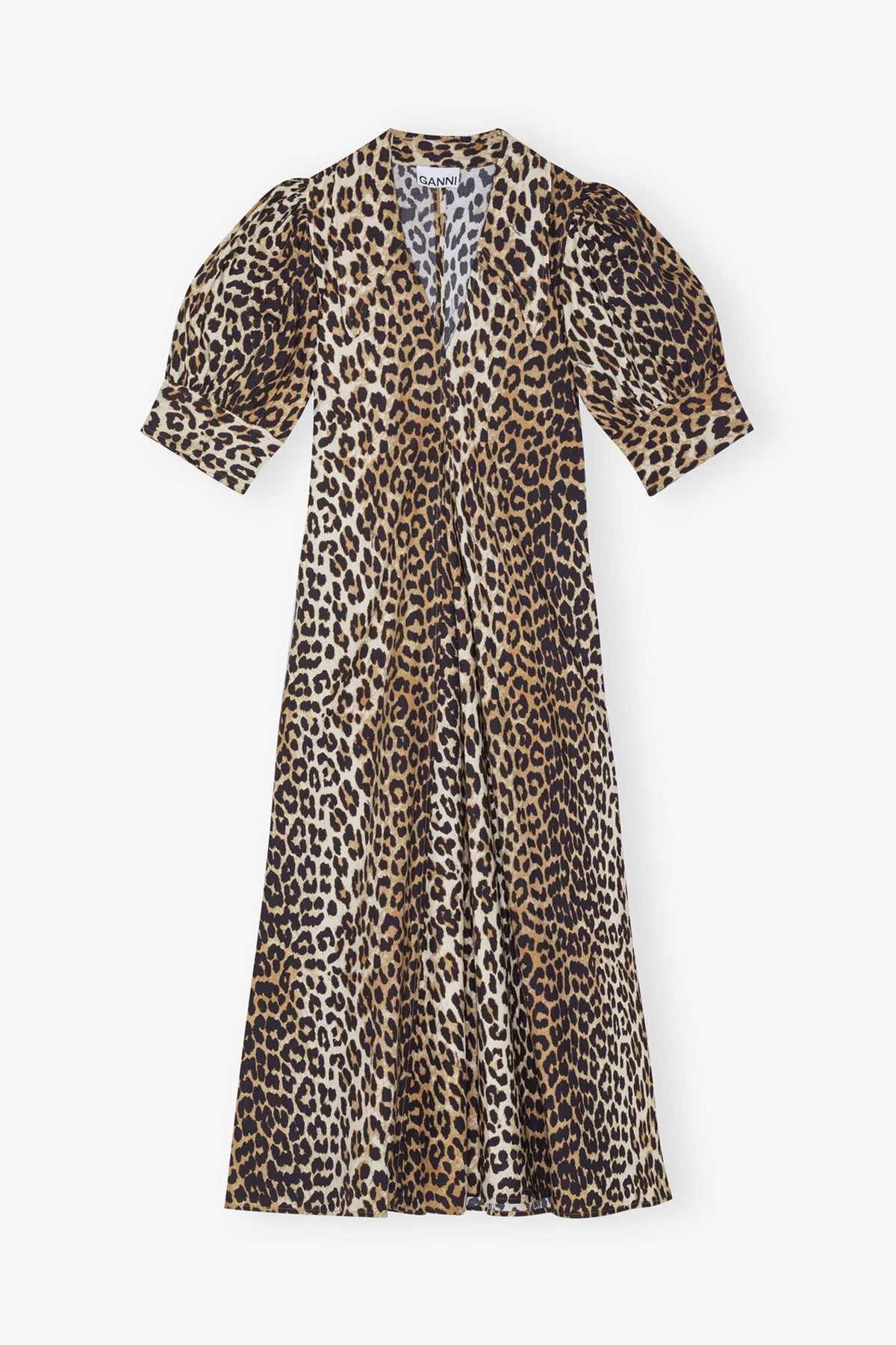 Leopard Cotton Poplin V-neck Maxi Dress - GANNI