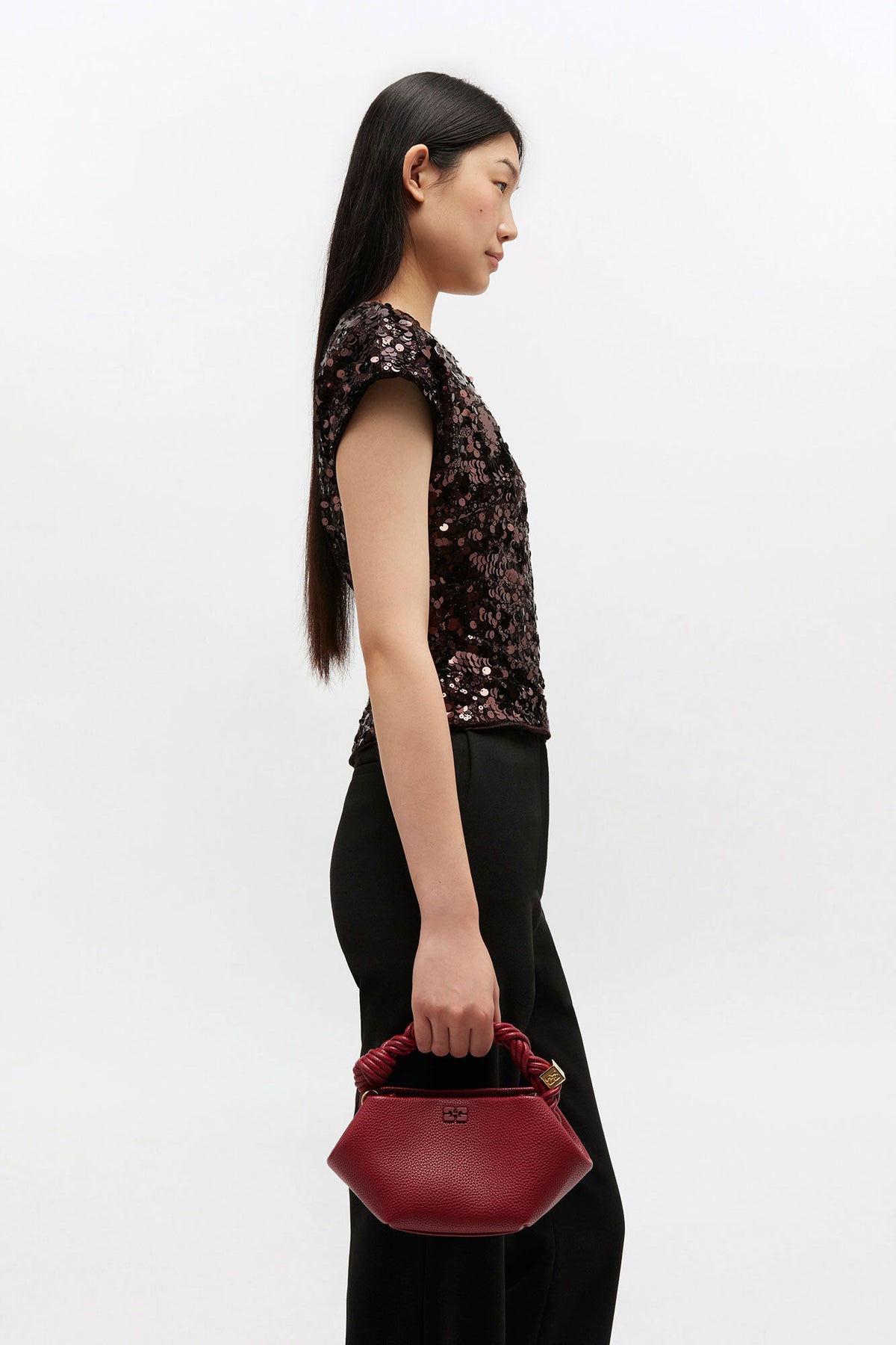 Red Dahlia Burgundy Grained Mini Bou Bag - GANNI