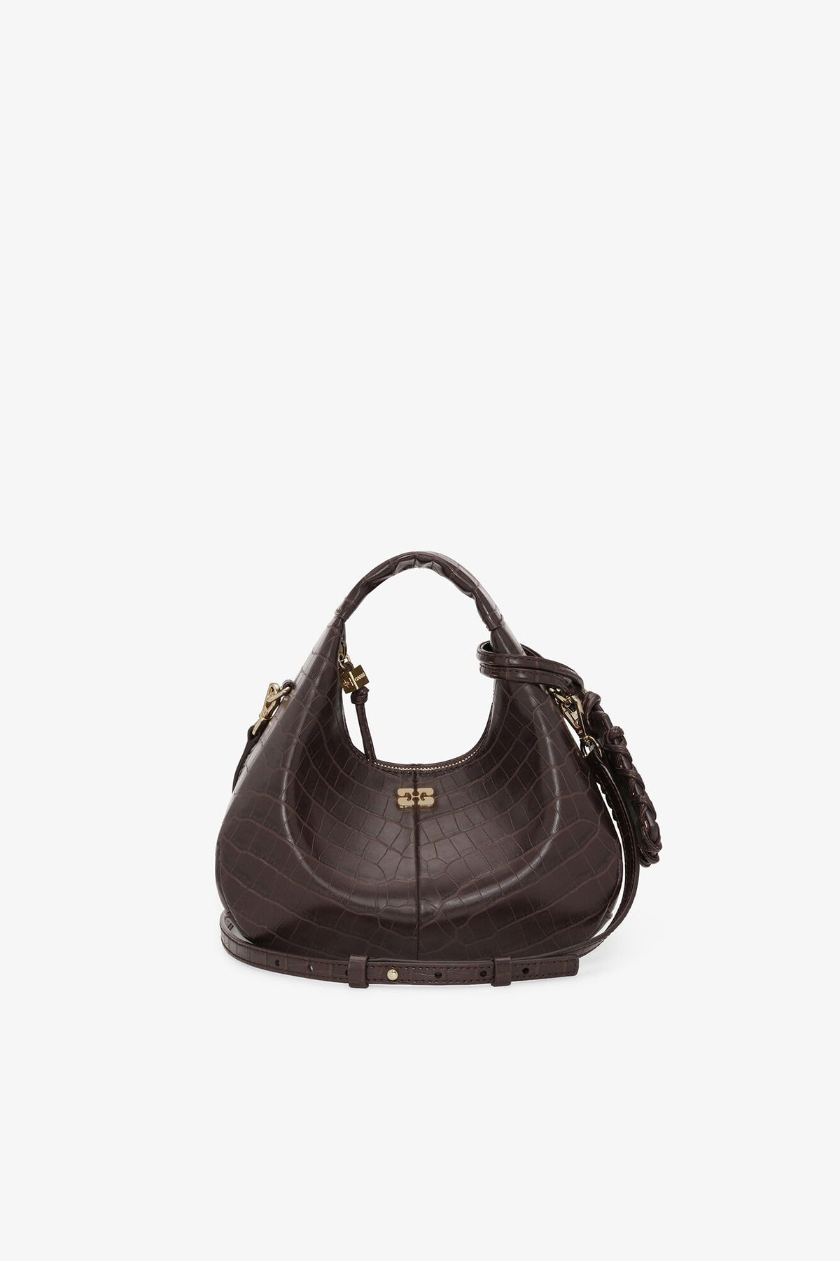 Chocolate Fondant Brown Croco Mini Hobo Bag - GANNI