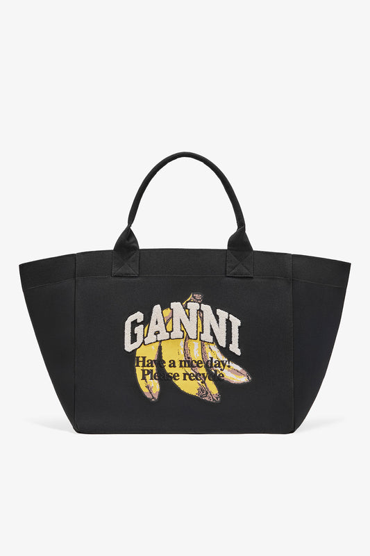 Black Black XXL Banana Print Tote - GANNI