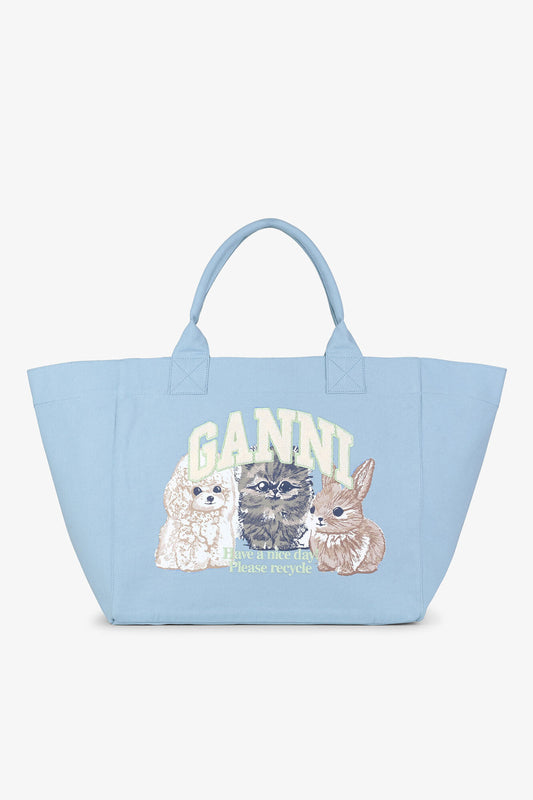 Soft Chambray Blue XXL Animal Print Tote - GANNI