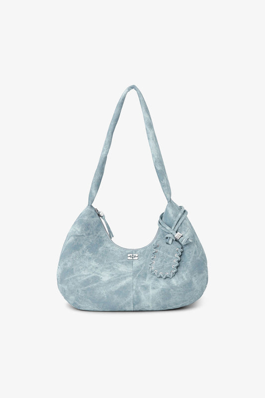 Celestial Blue Bleached Medium Hobo Bag - GANNI